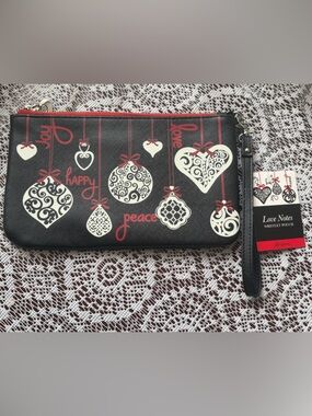 Brighton Love Notes Wristlet Pouch Black Red Hearts NWT